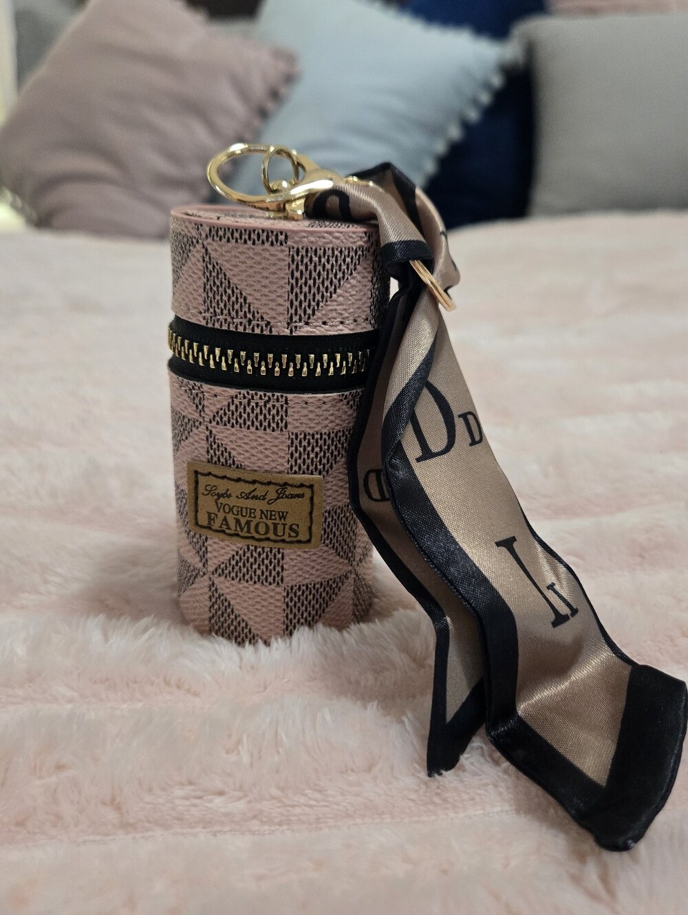 Geometric Pattern Key Chain/Bag Charm With Scarf